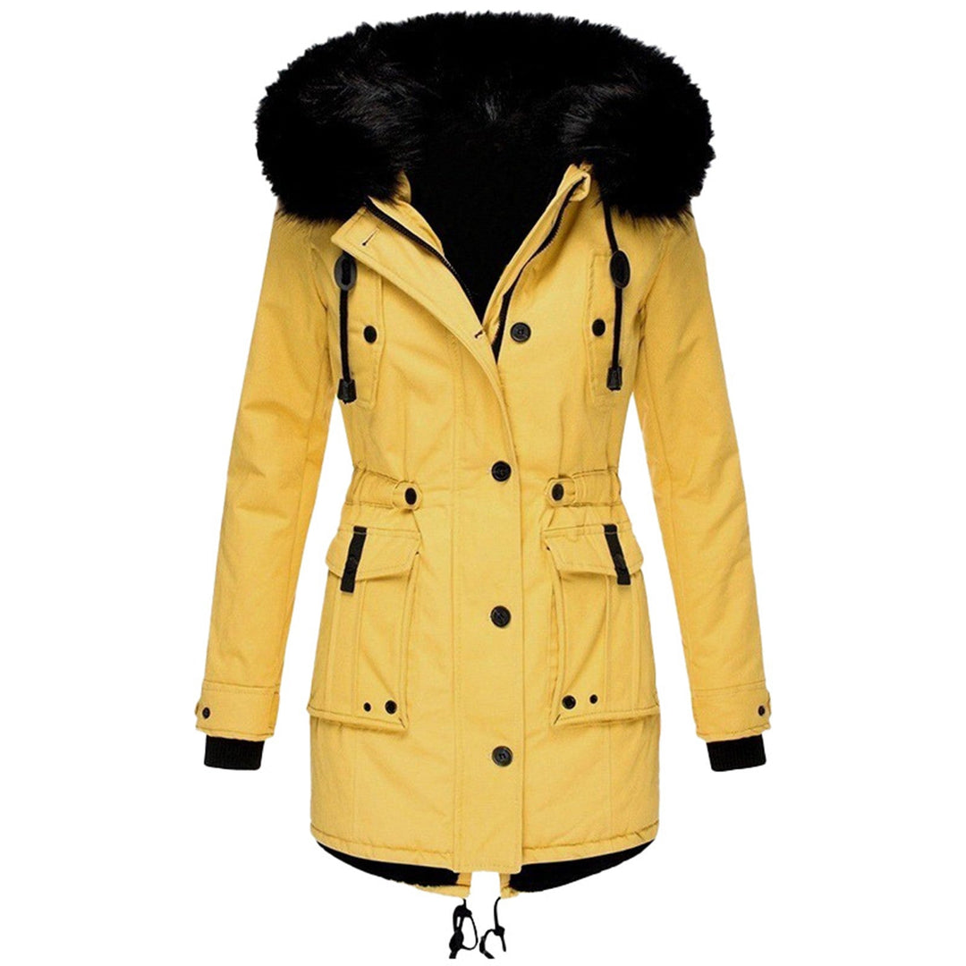 Rosalinde faux fur hooded parka jacket in pink, front view