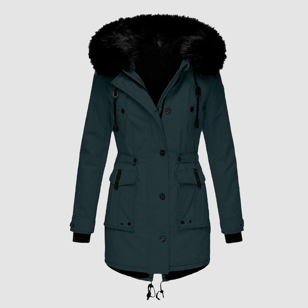 Rosalinde faux fur hooded parka jacket in pink, front view