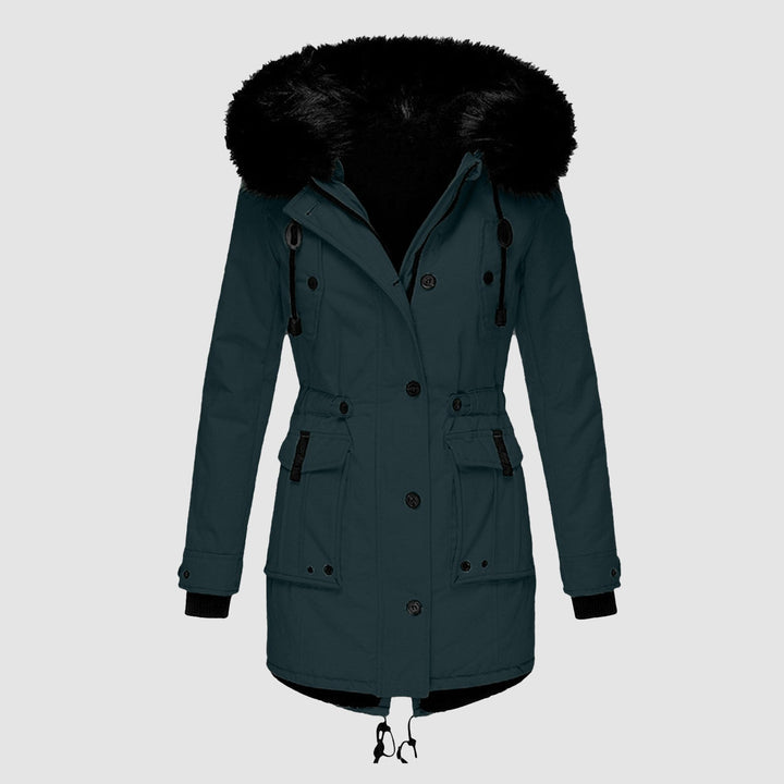 Rosalinde faux fur hooded parka jacket in pink, front view