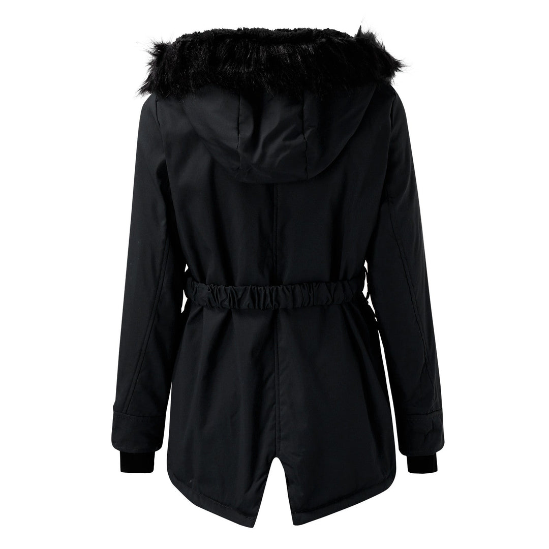 Rosalinde faux fur hooded parka jacket in pink, front view