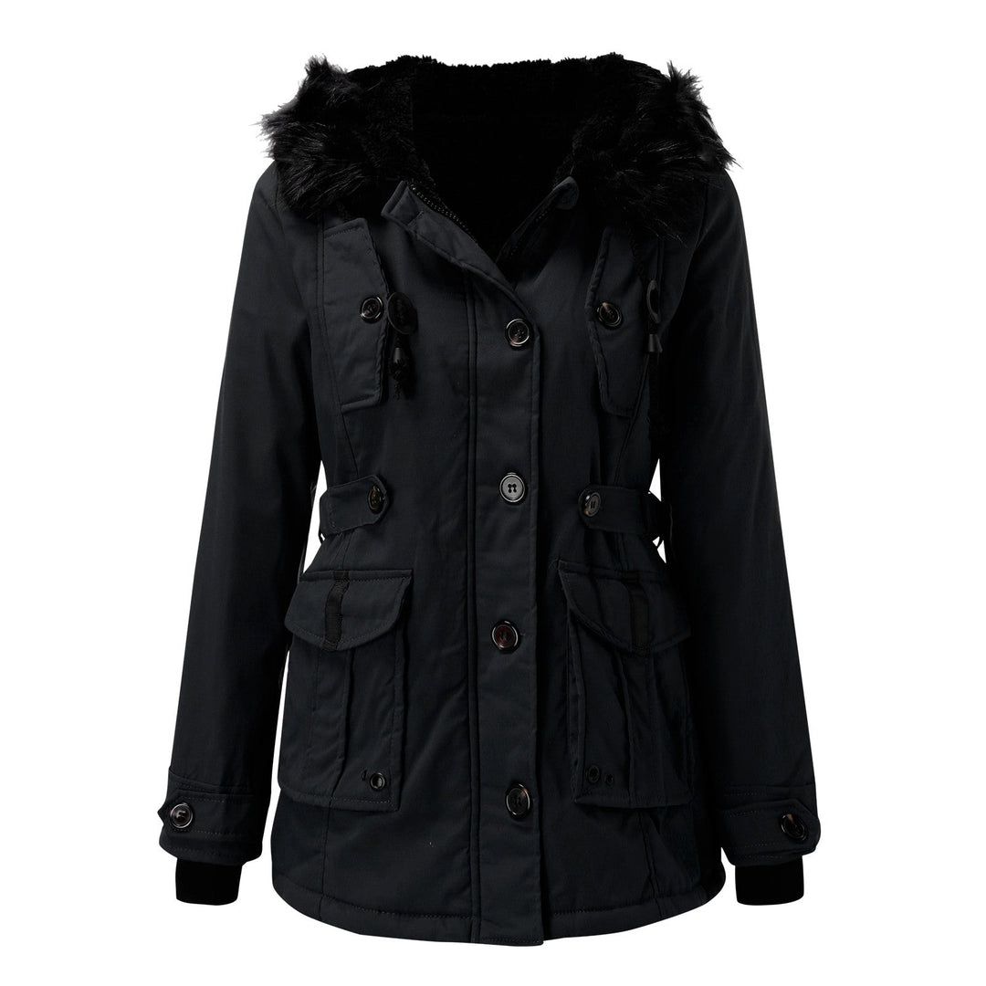 Rosalinde faux fur hooded parka jacket in pink, front view