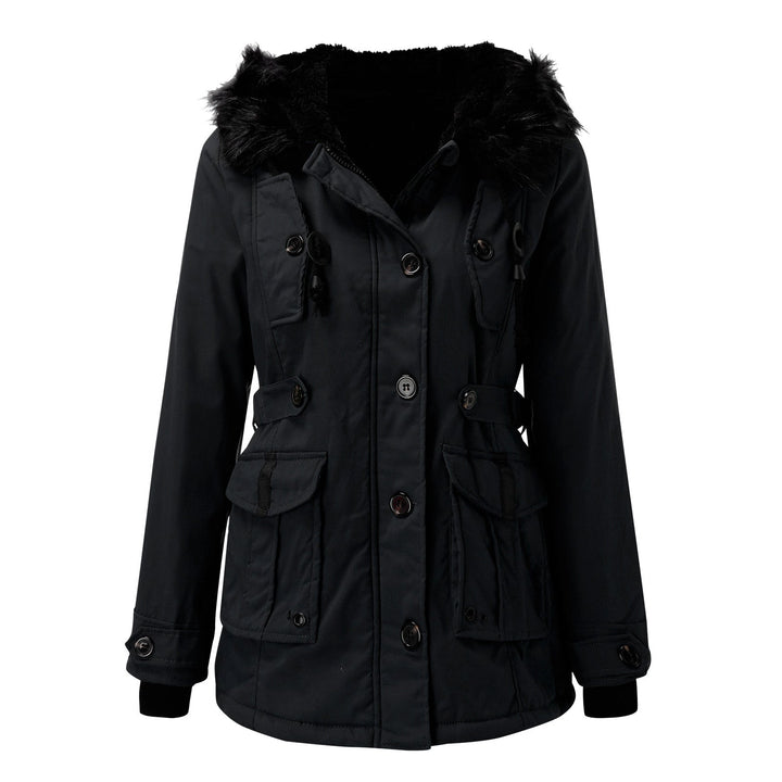 Rosalinde faux fur hooded parka jacket in pink, front view