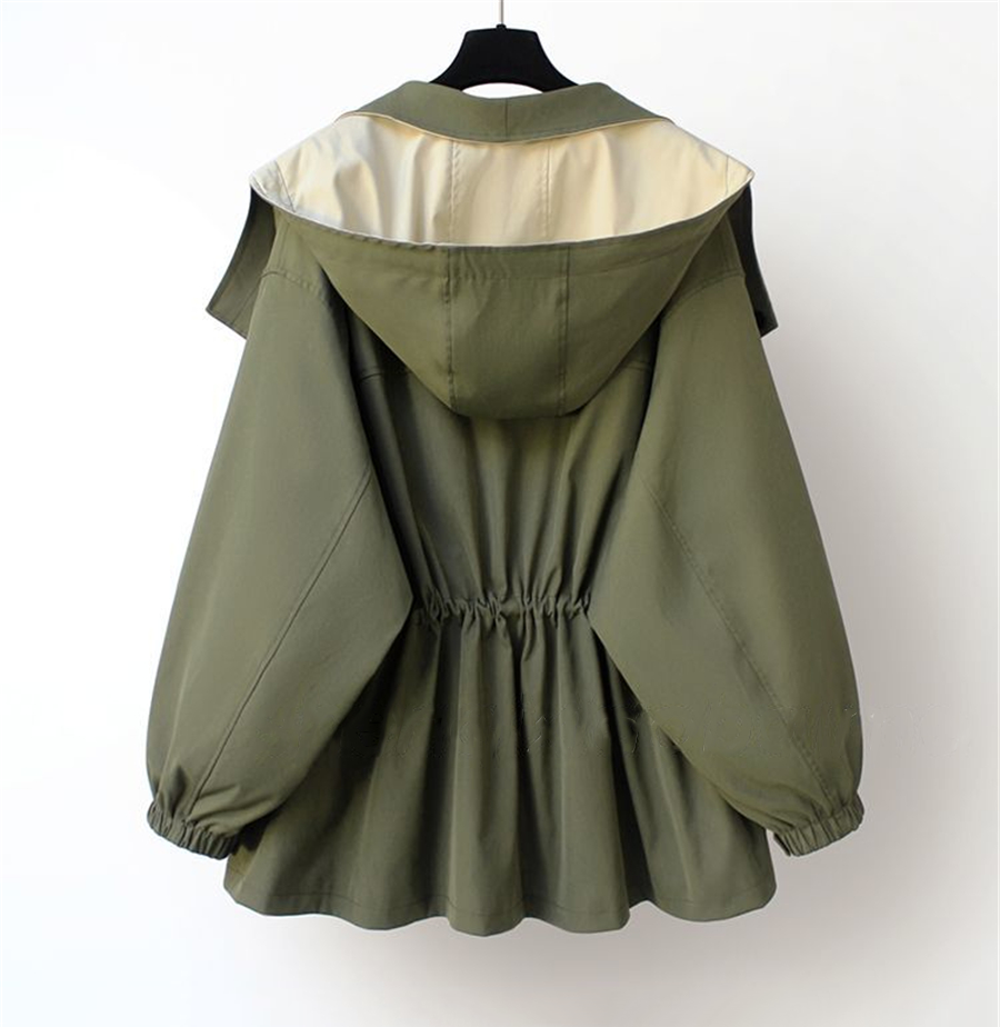 Rosamund hooded jacket, back view showing cinched hem