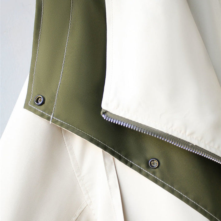 Rosamund jacket detail showing zip and snap closures