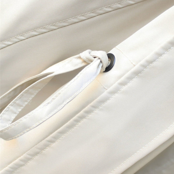 Rosamund jacket detail showing zip and snap closures
