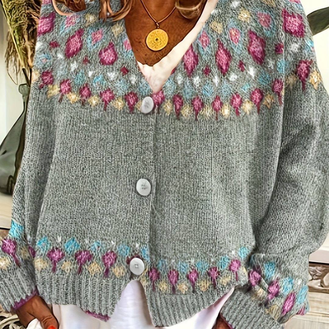 Rosemary Fair Isle button-front cardigan in greenish yellow, back view flat lay