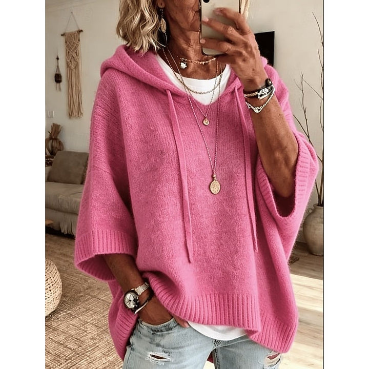 Sabrina hooded relaxed jumper, back view showing hood and side slit
