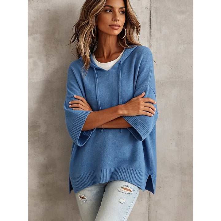 Sabrina hooded relaxed jumper, front view with arms crossed