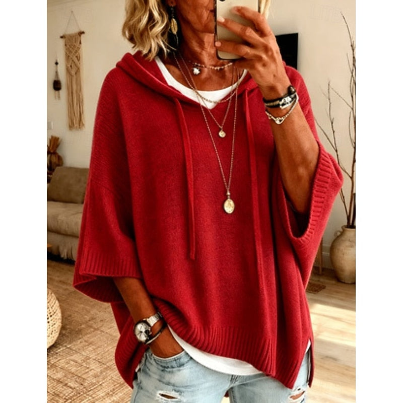 Sabrina hooded relaxed jumper, back view showing hood and side slit