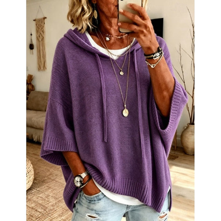 Sabrina hooded relaxed jumper, back view showing hood and side slit