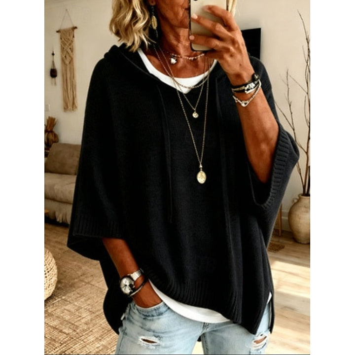 Sabrina hooded relaxed jumper, back view showing hood and side slit