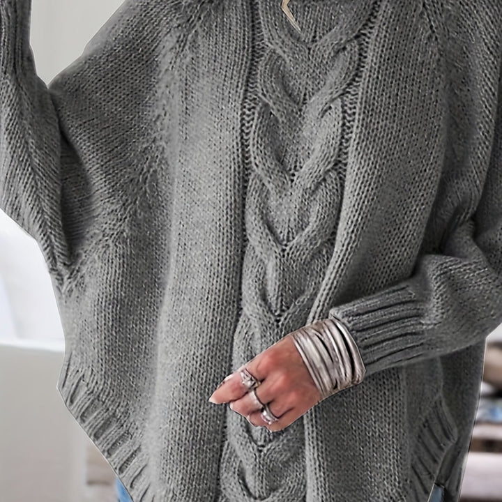 Sylvie oversized cable-knit high-neck sweater in gray, back view