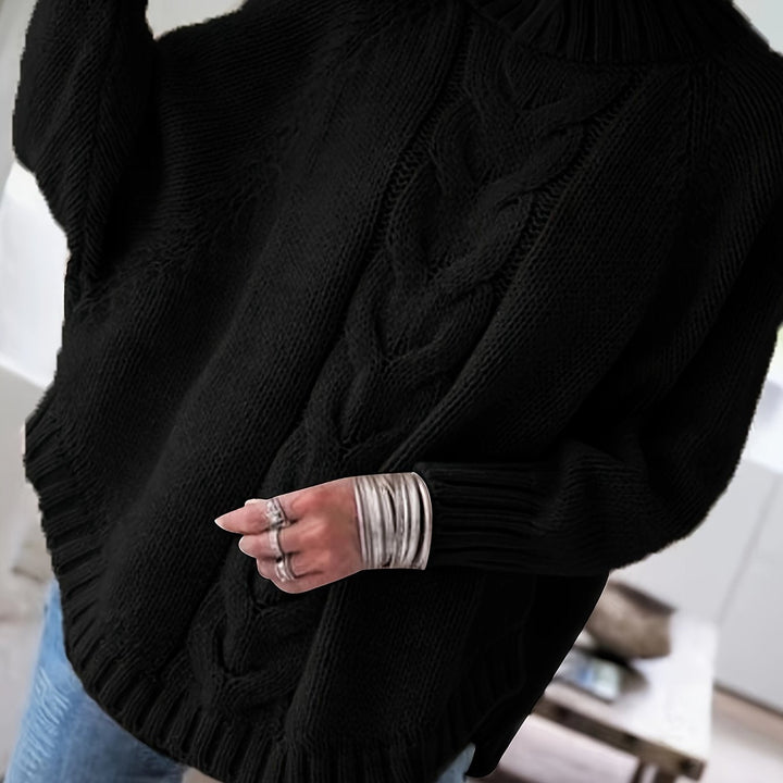 Sylvie oversized cable-knit high-neck sweater in gray, back view