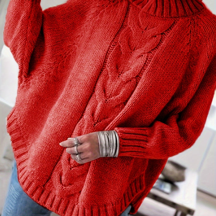 Sylvie oversized cable-knit high-neck sweater in gray, back view