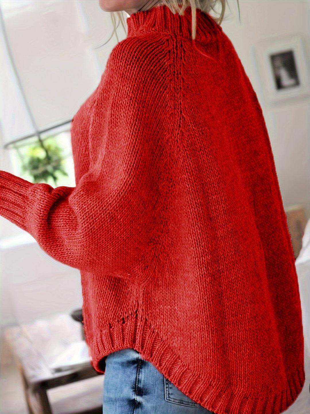 Sylvie oversized cable-knit high-neck sweater in gray, back view