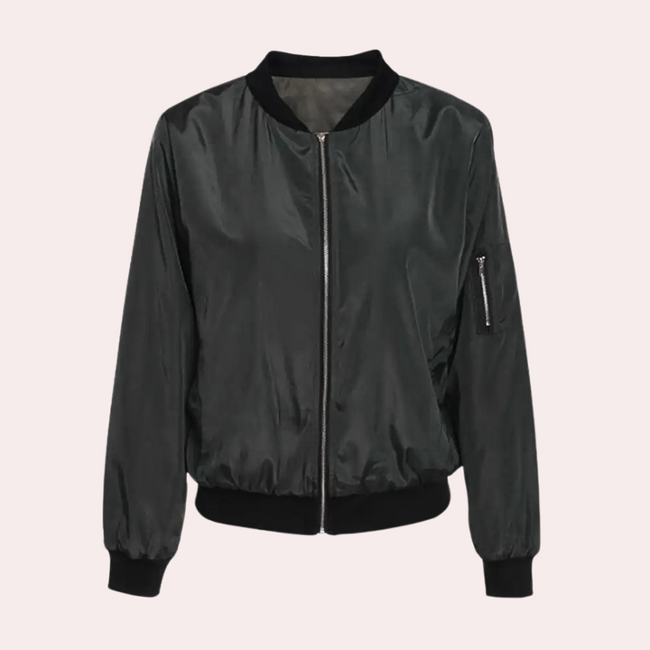 Talulla lightweight bomber jacket, front view with zip closure