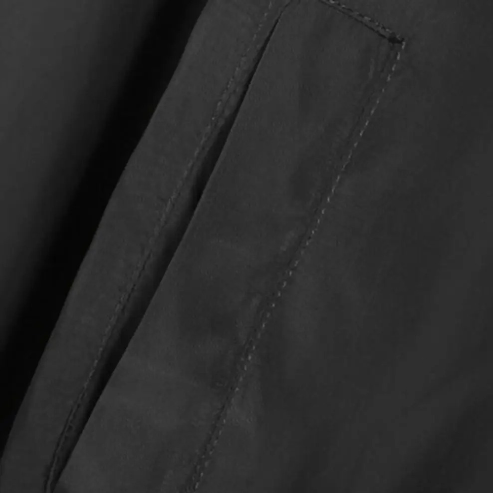 Close-up of front zipper and collar detail on Talulla bomber jacket