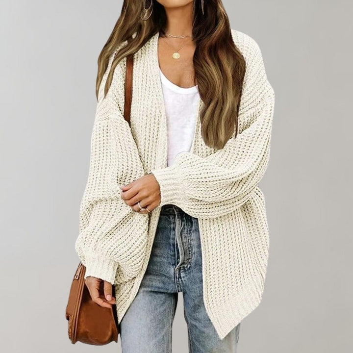 Thea pink chunky knit open-front cardigan, front view