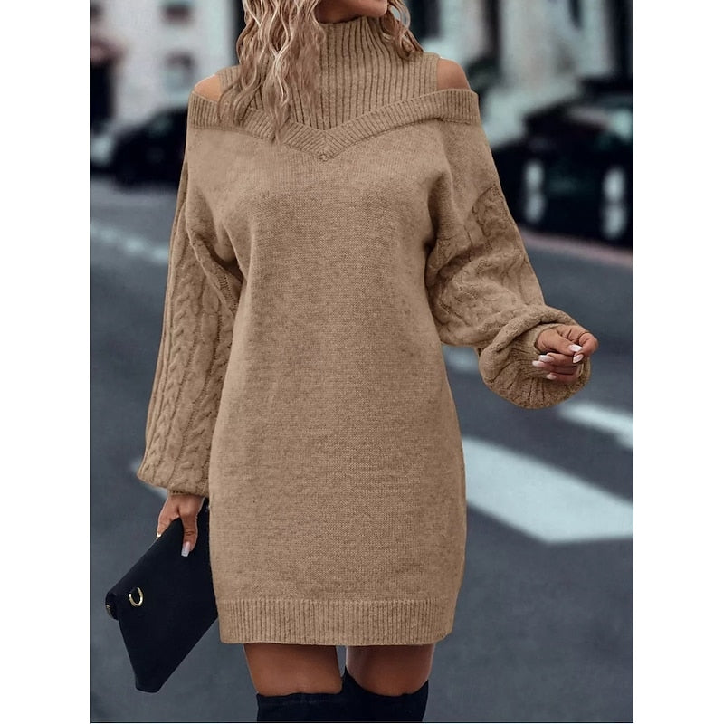 Thessaly cold-shoulder turtleneck sweater dress, close-up front view