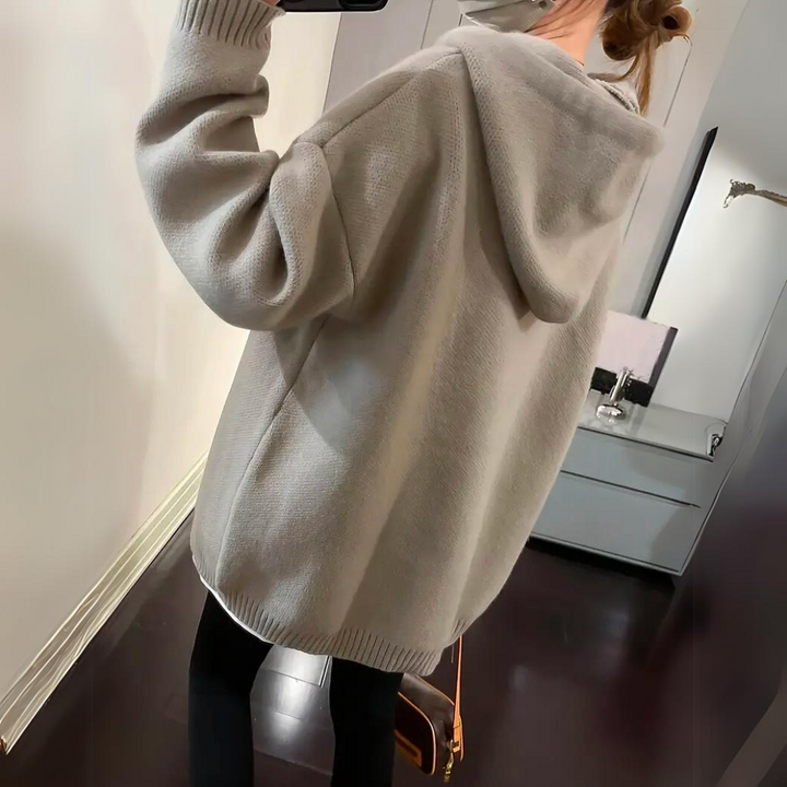 Thomasina oversized hoodie in khaki, back view showing relaxed silhouette