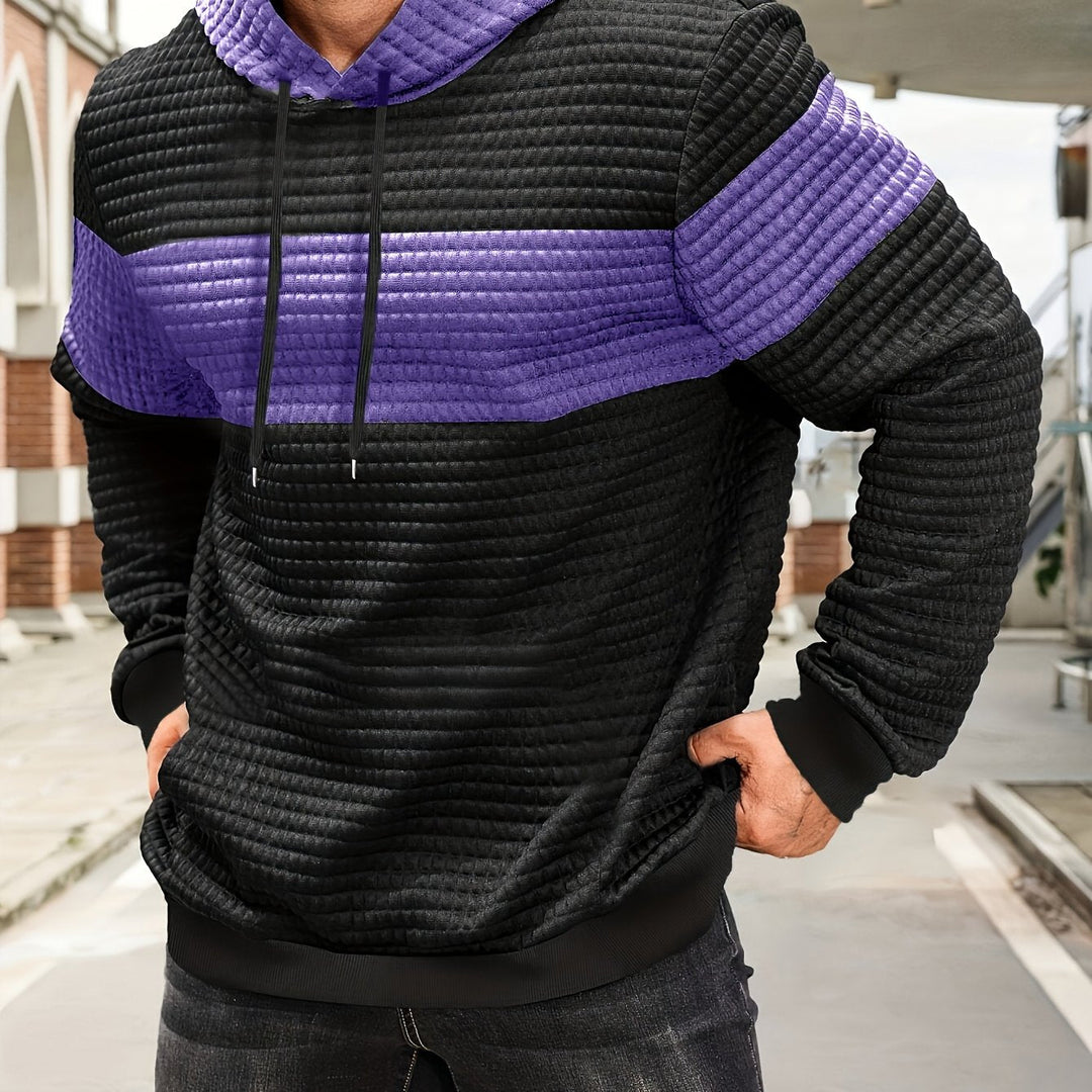 Tobias textured colorblock pullover hoodie in silvery grey and black, flat back view