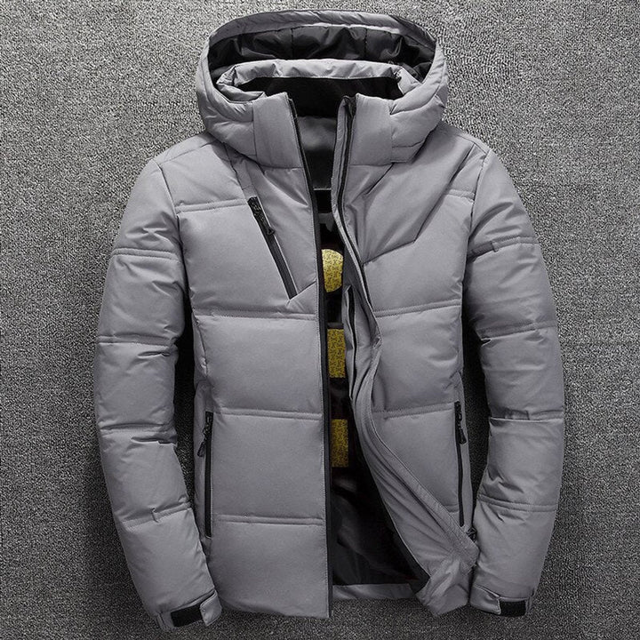 Vincent quilted puffer jacket with detachable hood, front view