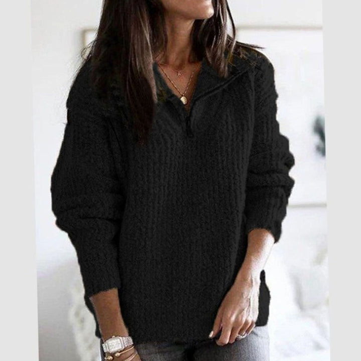 Vivienne black quarter-zip ribbed knit pullover sweater, alternate front view