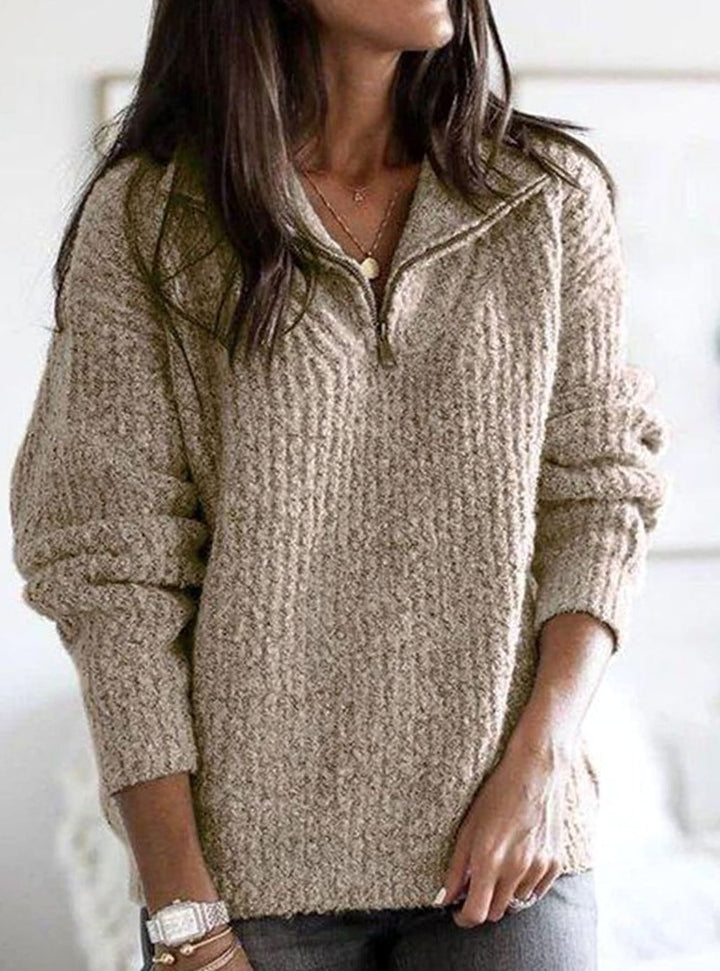 Vivienne black quarter-zip ribbed knit pullover sweater, alternate front view