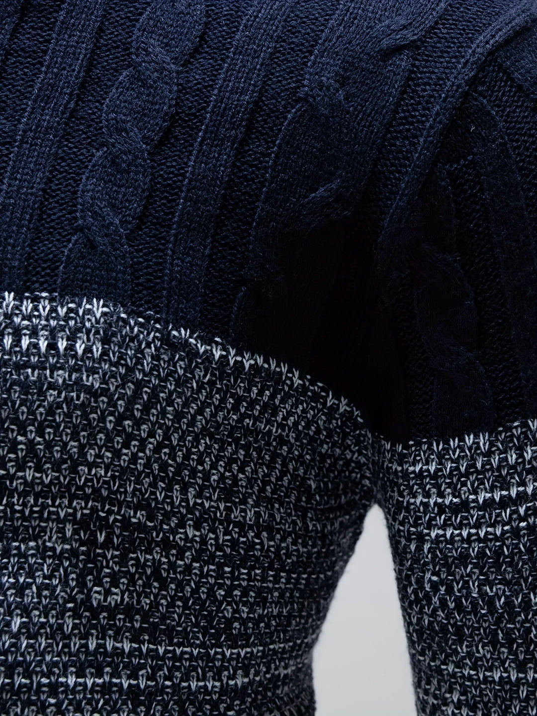Close-up of textured marled knit band on Weston sweater