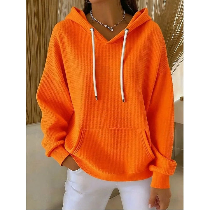 Wilhelmina orange textured hoodie with drawstring hood, front view