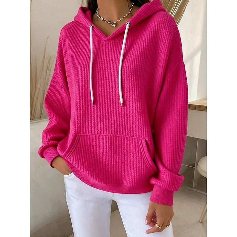 Wilhelmina blue textured hoodie with drawstring hood, front view