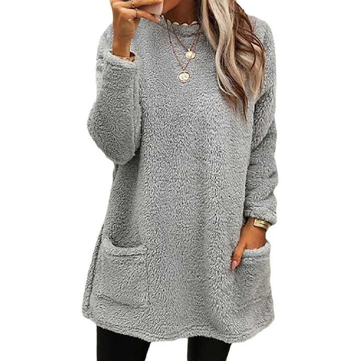 Winnifred cozy pocket sweater in navy blue, front view