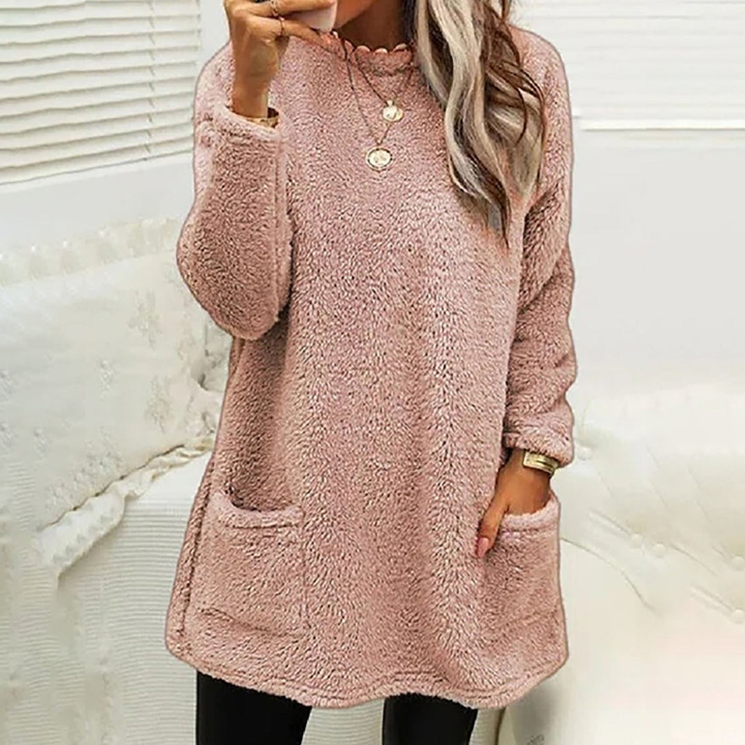 Winnifred cozy pocket sweater in pink, front view