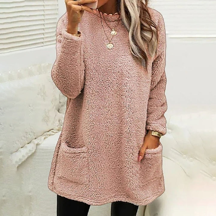 Winnifred cozy pocket sweater in pink, front view