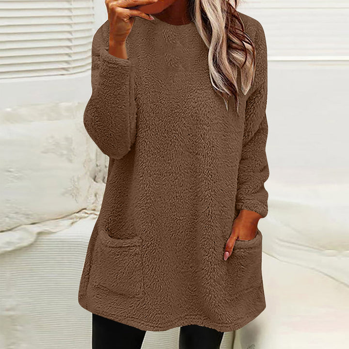 Winnifred cozy pocket sweater in brown, front view