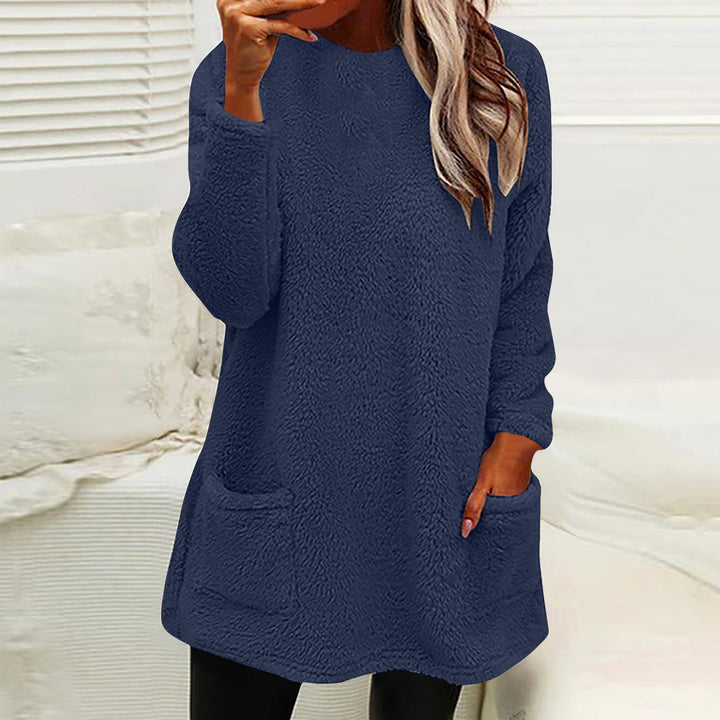 Winnifred cozy pocket sweater in navy blue, front view