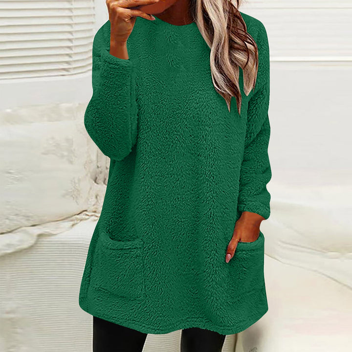 Winnifred cozy pocket sweater in navy blue, front view