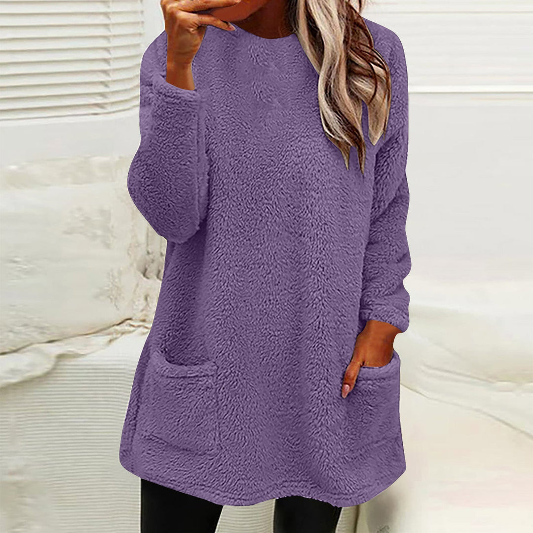 Winnifred cozy pocket sweater in navy blue, front view
