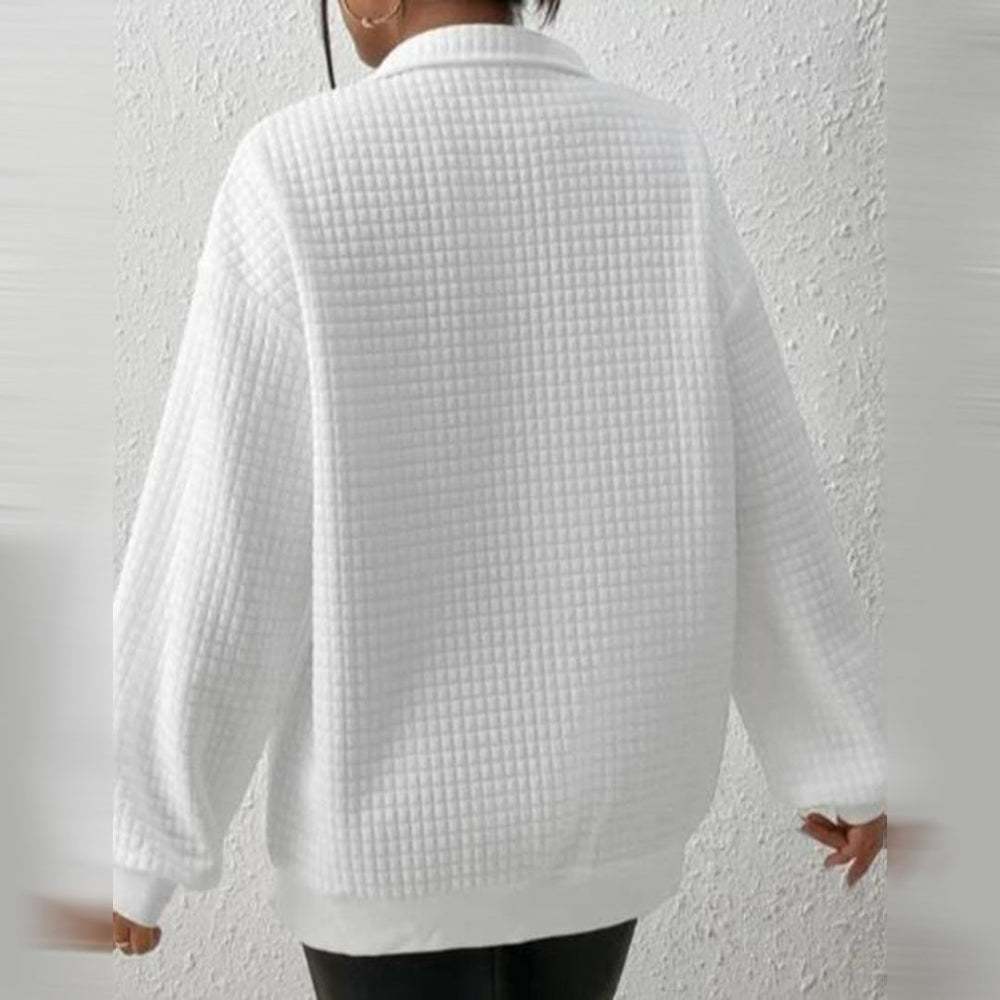 Winnifred quarter zip textured mock neck sweater, back view