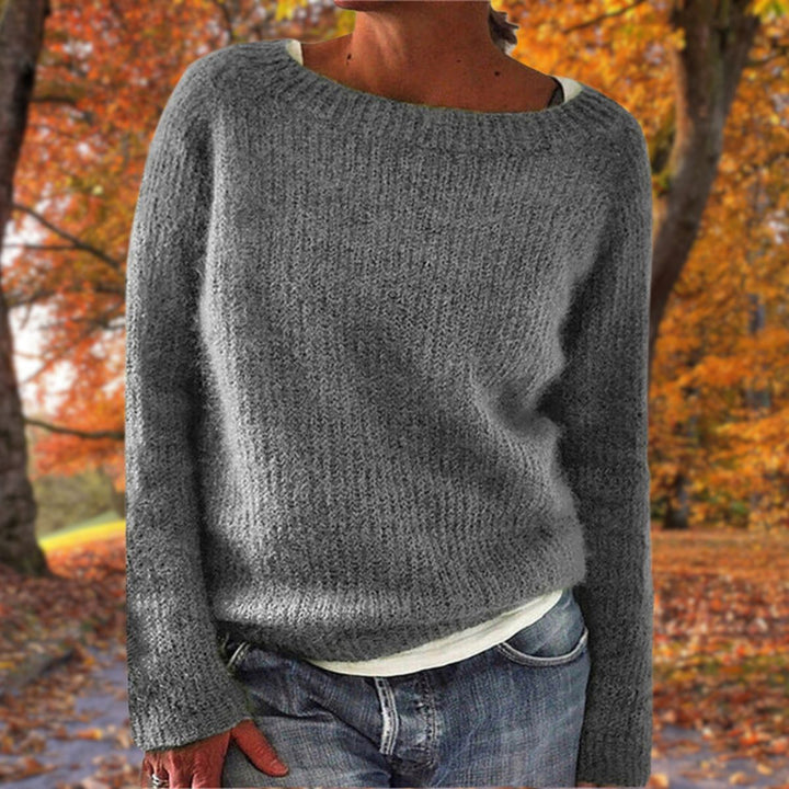 Wren grey boat neck relaxed fit sweater, front view