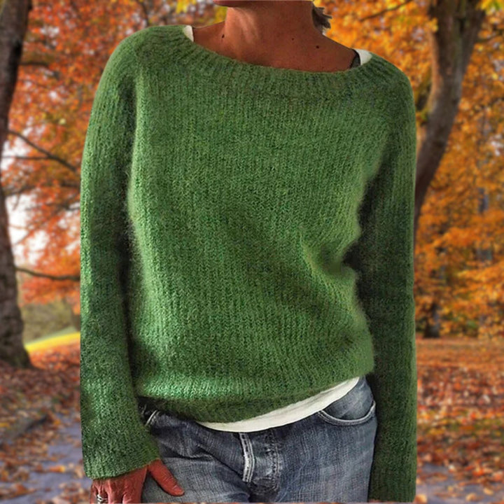 Wren grey boat neck relaxed fit sweater, front view