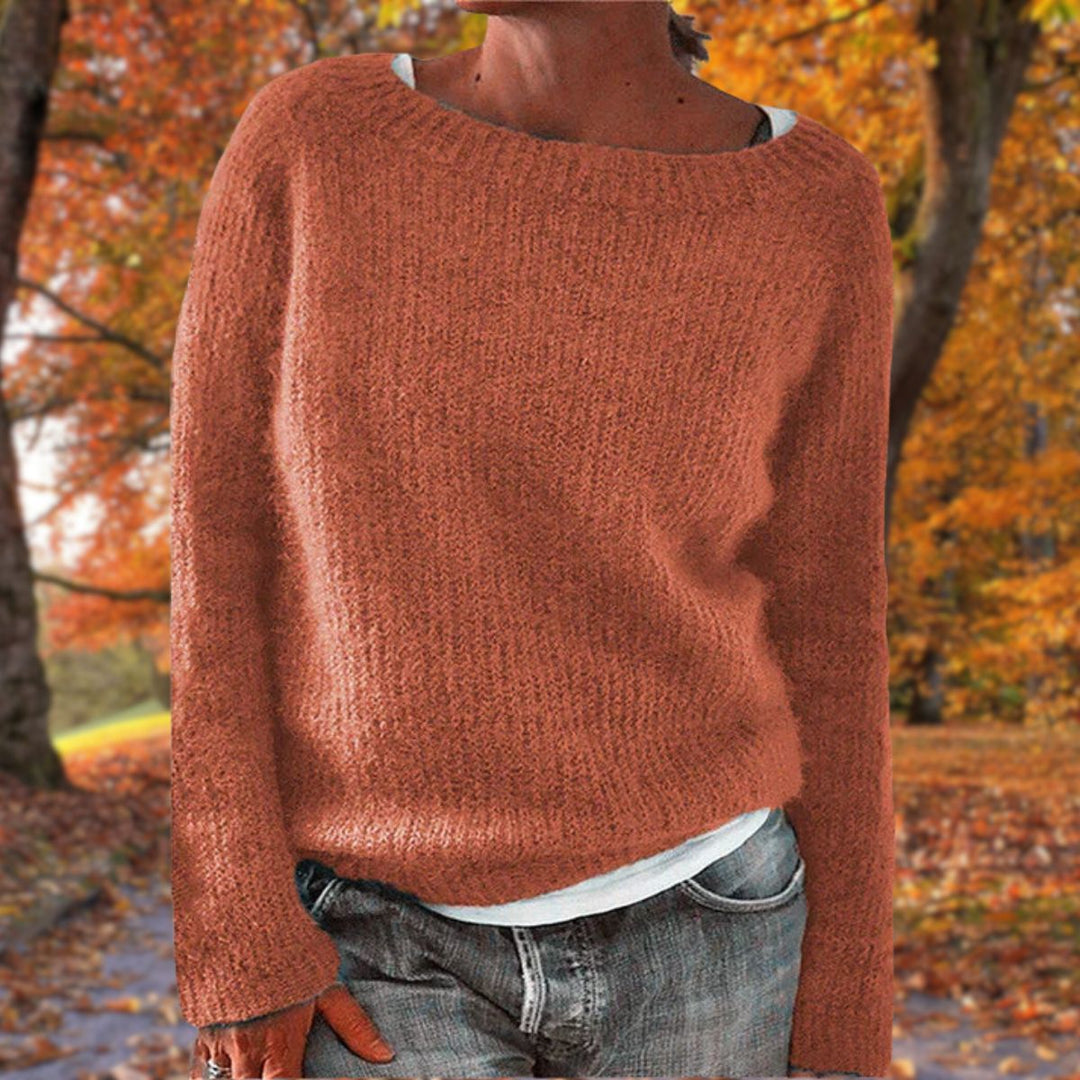 Wren grey boat neck relaxed fit sweater, front view