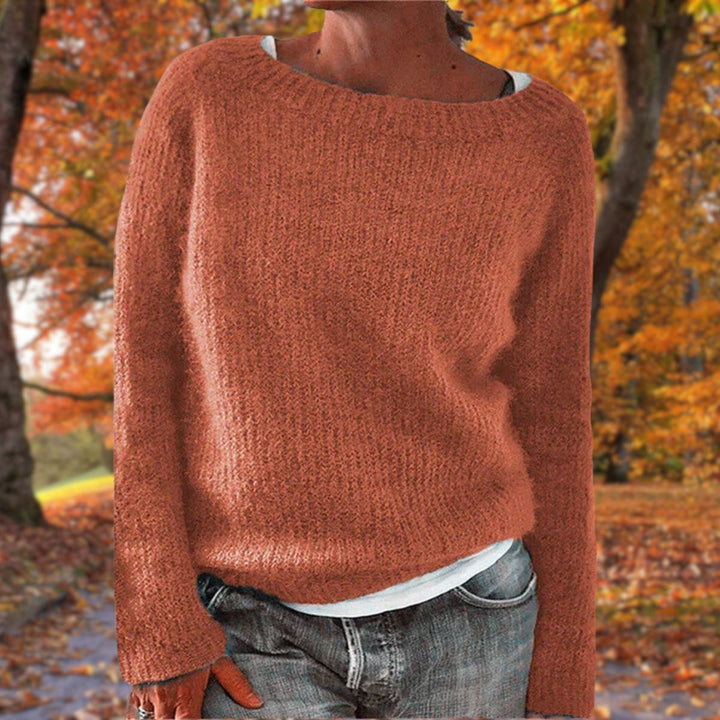 Wren grey boat neck relaxed fit sweater, front view