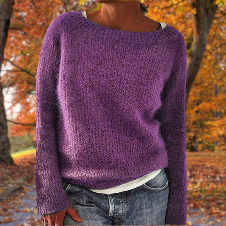 Wren grey boat neck relaxed fit sweater, front view