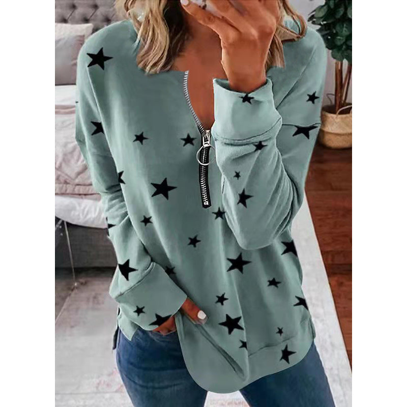 Wynter star print zip front sweater color options grid
